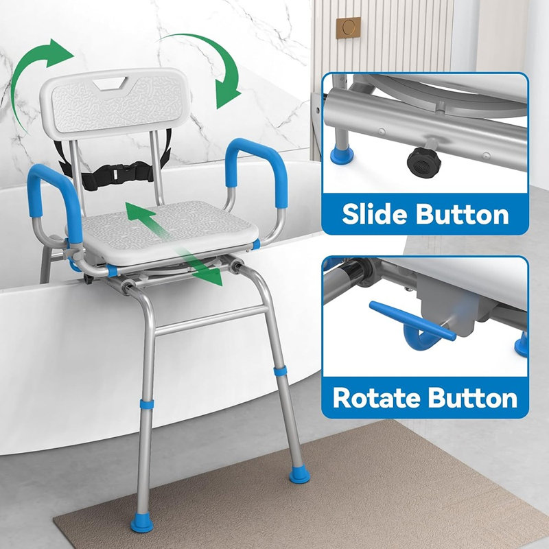 Chaise de douche coulissante avec siège pivotant et banc de bain réglable