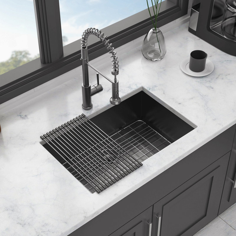 28 Single Bowl Undermount Sink- 28"X18"X9" Gunmetal Black  Kitchen Sink 16 Gauge With 9" Deep Basin