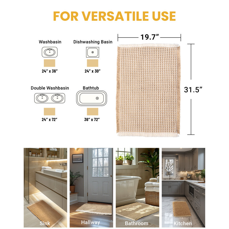 Waffle Bath Mat, Brown/White