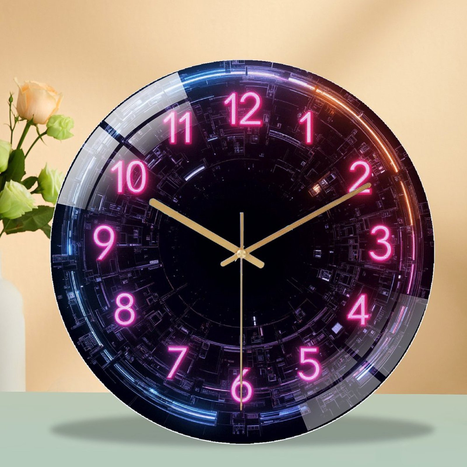 Wrought Studio™ 12" Round Tempered Glass Wall Clock with Silent Quartz ...