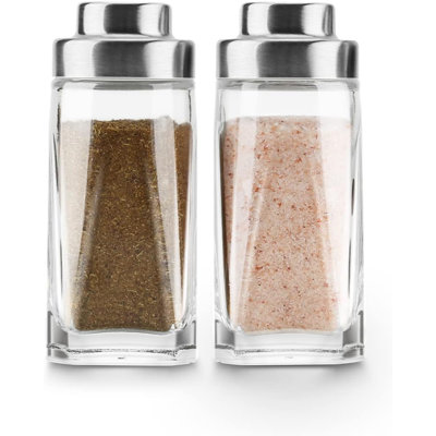 Crystal-Cut Glass Salt & Pepper Shaker Set – 3.7" Stainless Steel Top Dispensers for Fine Grind Spices