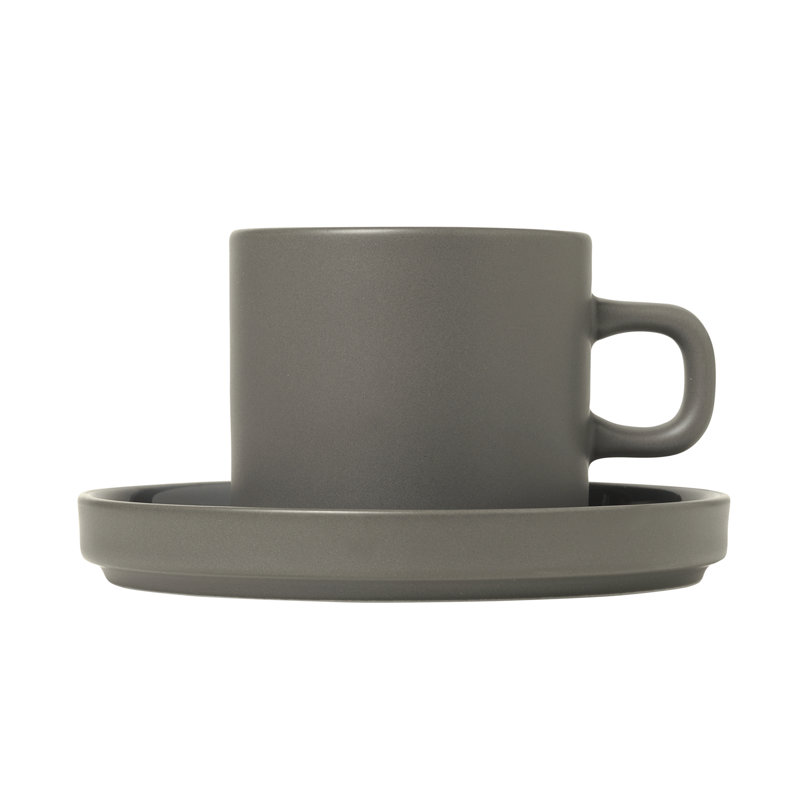 PILAR Stoneware Coffee Mug & Saucer, Pewter