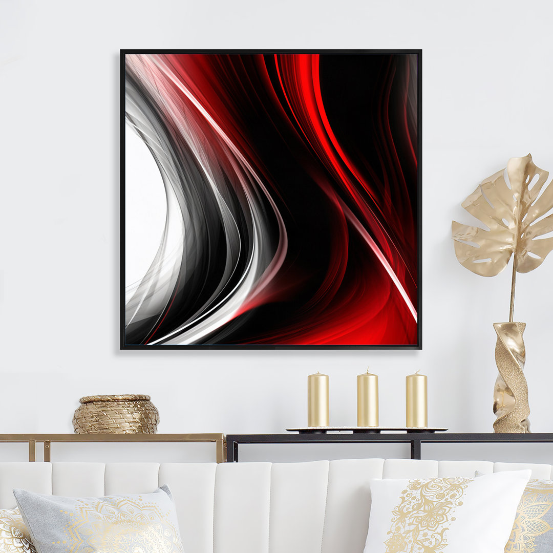Red Black Infinite Ripples II - Abstract Modern Waves Wall Art Ivy Bronx 