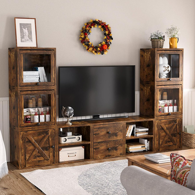 Rangement cubique empilable pour la maison: système de rangement modulaire pour livres, vêtements et jouets - bureau cubique, bibliothèque ou garde-robe (brun antique, cube de porte en verre)