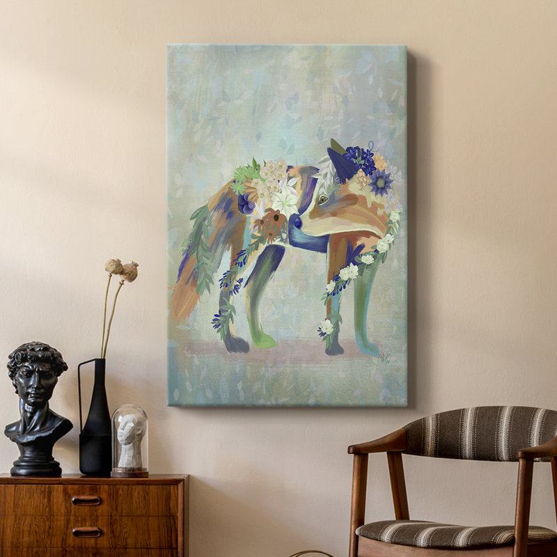 Fantastic Florals Fox, debout - galerie Cavas sur mesure, H 18 po x l 12 po