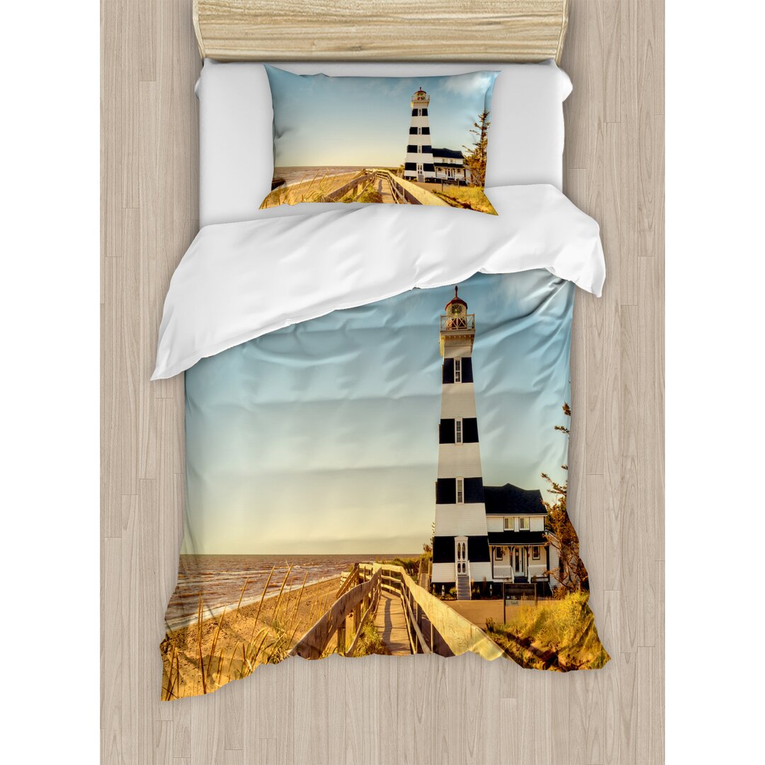 Bettbezug Set, Leuchtturm Meer Wellen, Strand, Mehrfarbig