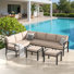 8-Person Outdoor Aluminum Sectional Sofa with Soft Cushions, Powder-Coated Frame, Two Ottomans