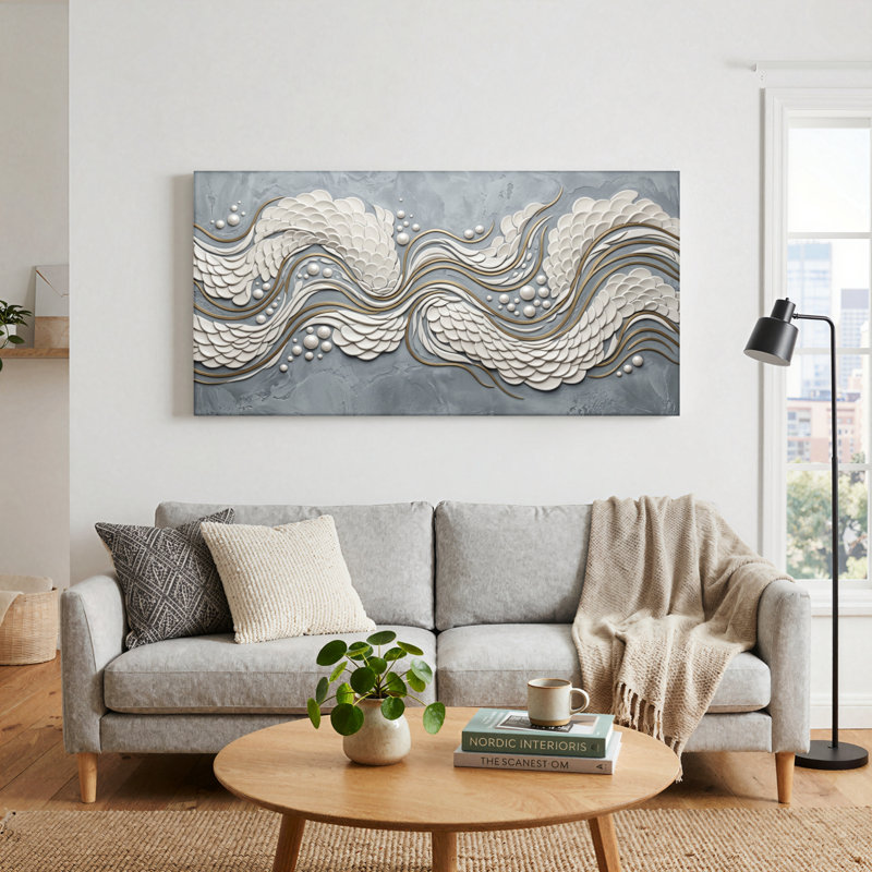 Ensemble de 1 tableau mural sur toile Wave Pearl, L 58 po x H 28 po, Toile tendue