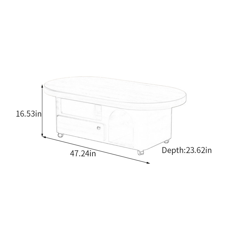 Table basse moderne avec tiroir de rangement à roulettes, Brun / Beige, H 16,53 po x l 47,24 po x P 23,62 po
