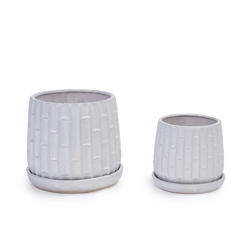 Ensemble de 2 pots de fleurs en céramique, jardinière moderne de 7 po pour patio, jardin, rebord de fenêtre, Blanc