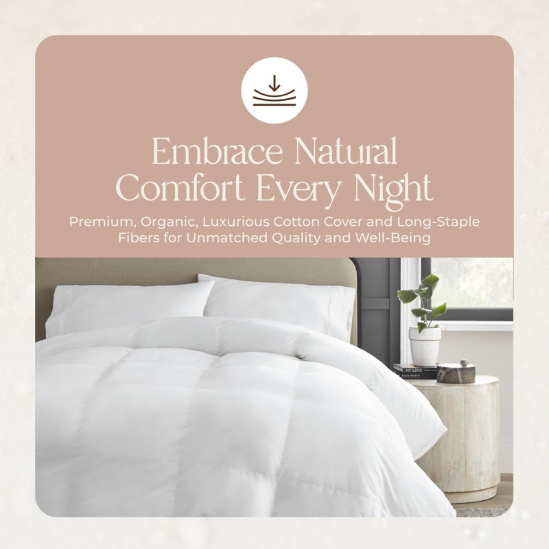 Microfiber Filled Down Alternative Comforter - Luxury Down Alternative Duvet Insert with Lightweight & Breathable Microfiber Filling and GOTS Certified Organic Cotton Cover (Full/Queen Size)