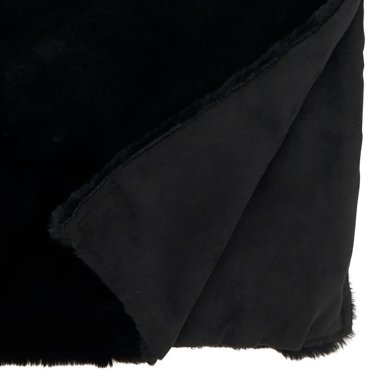 Plush Modern Solid Faux Rabbit Fur Table Runner 14" W X 72" L, Black