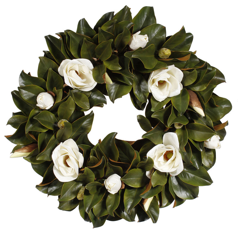 Couronne de polyester magnolia, l 30 po x H 30 po x P 8 po
