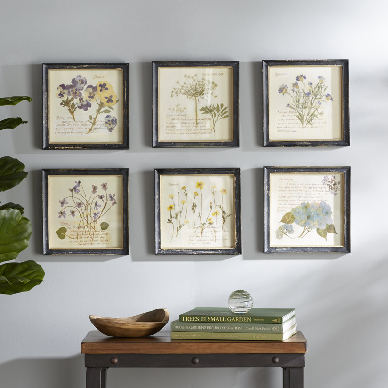Clarington Wood Framed Wall Decor with Floral Images - 6 Piece Picture Frame Graphic Art Set on Wood