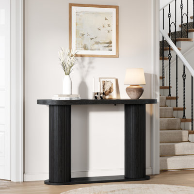 42.5" Narrow Wood Fluted Console Table with Storage Shelf - Entryway Sofa Table for Hallway, Living Room, Foyer & Entrance