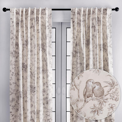 Maison d' Hermine Curtains for living room 100% Cotton 84 inch length Two Panels Light Filtering Toile Curtains for Bedroom Windows with rod and loop Pockets Drapes (Jouy Paradise Beige, 50"W x 84"L)