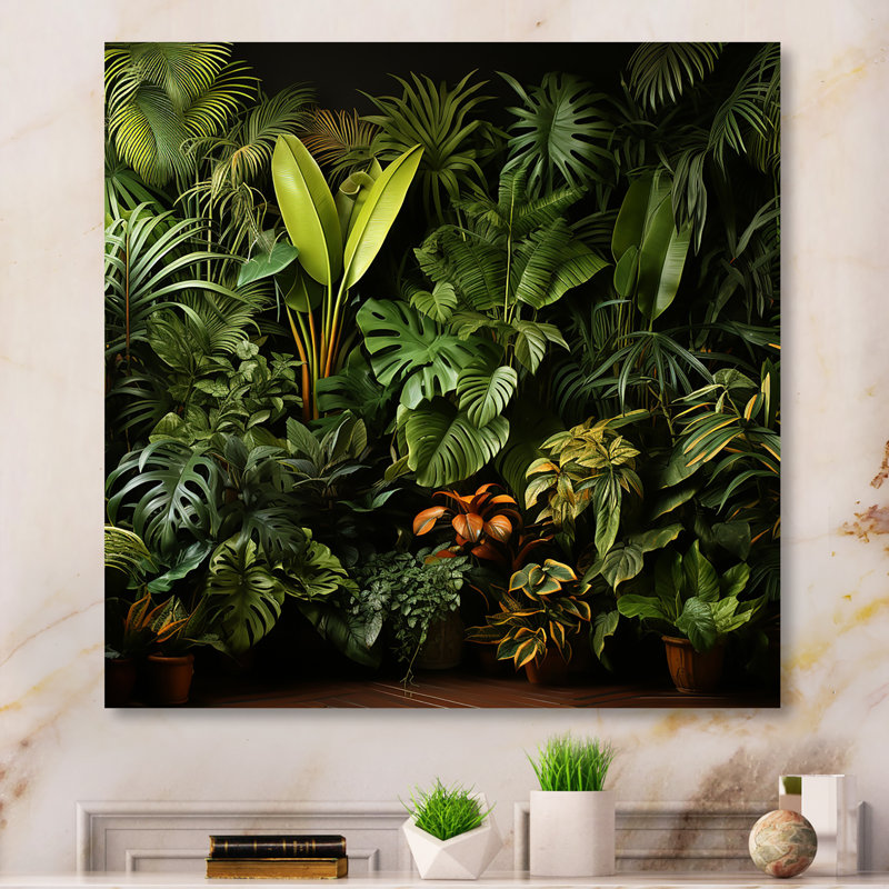 Jungle Plants Whispers Collage 1 - art mural en métal Jungle, H 29 po x l 29 po