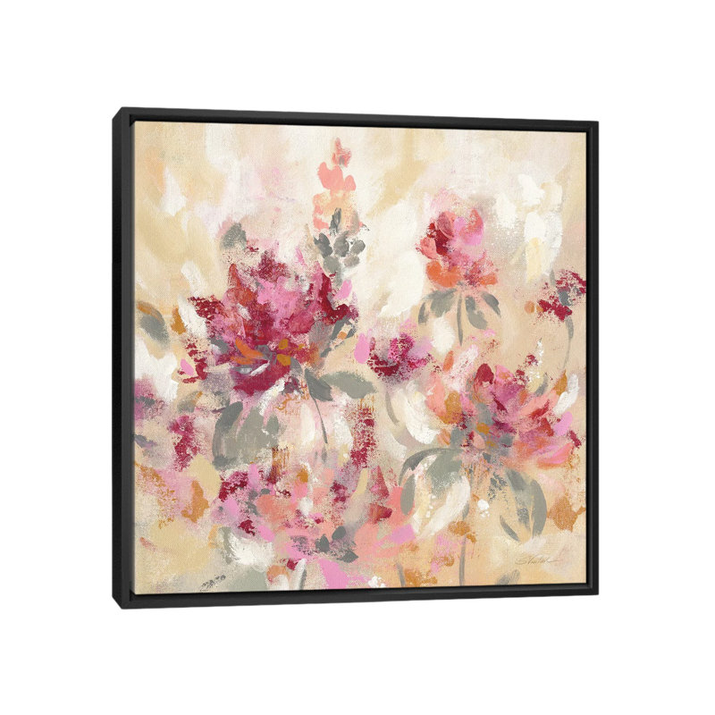 « floral reflections i », impression sur toile, H 18 po x l 18 po x P 1,5 po, Toile avec cadre noir, Blanc