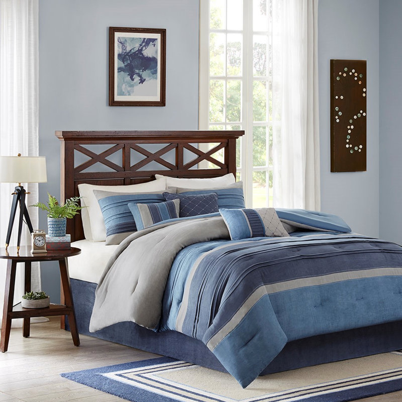Édredon grand bleu marine 7 pièces - rembourrage, taille de coussins décoratifs, avec coussin de 12 x 18