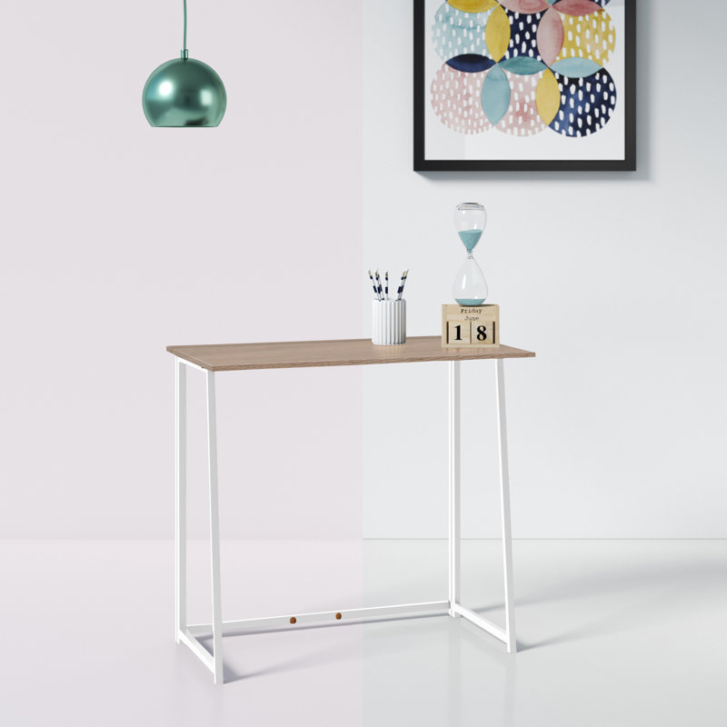 Tyonna Metal Base Writing Desk, Natural Wood/White