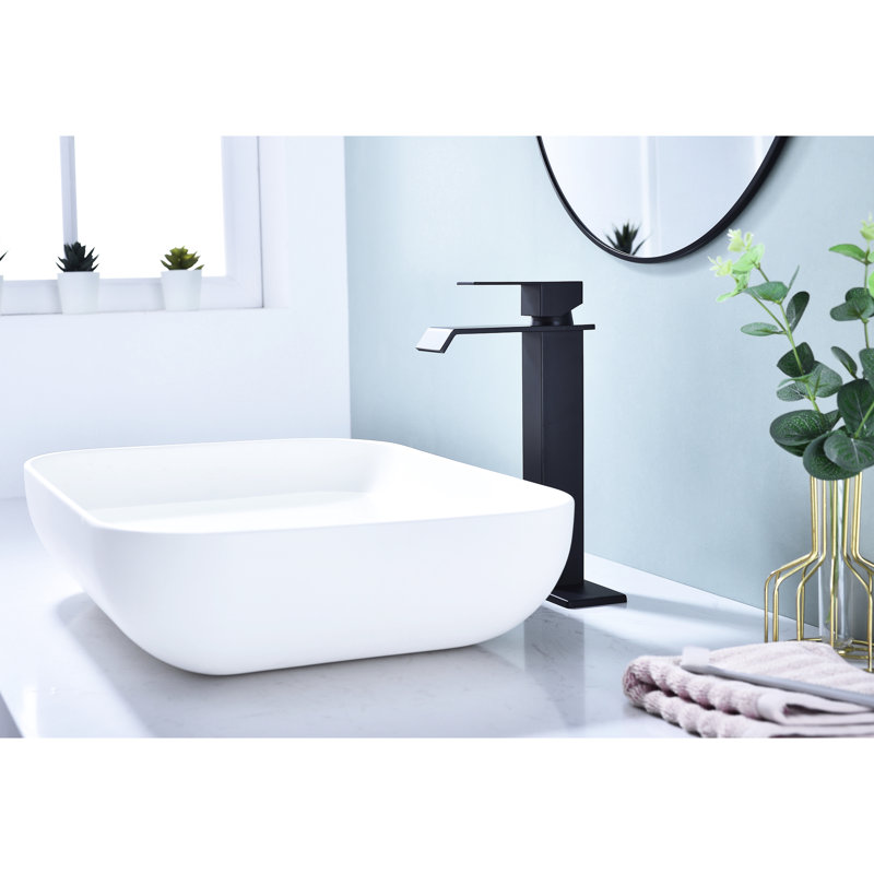 Waterfall Spout Bathroom Faucet With Pop-Up Drain In Matte Black, Stainless Steel For A Remodel Sink Drain, Black Finish Graceful