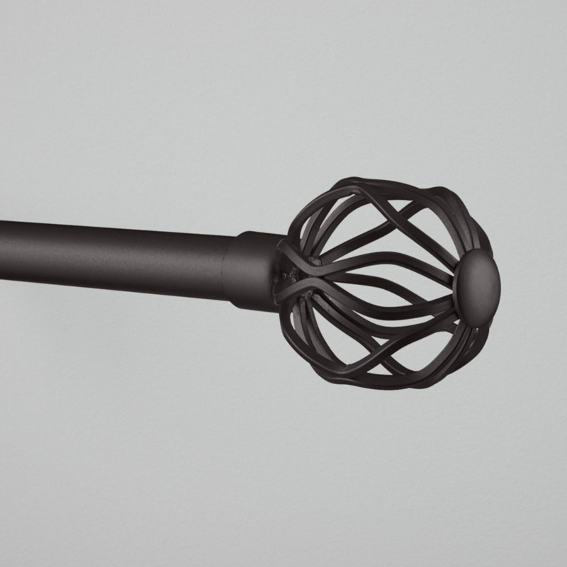 Matte Bronze Adjustable Iron Curtain Rod with Wavy Finials