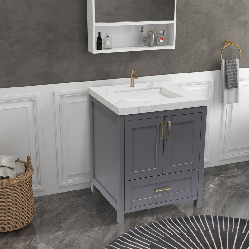 Meuble-lavabo simple 35,4 po avec dessus Hyle, Gris
