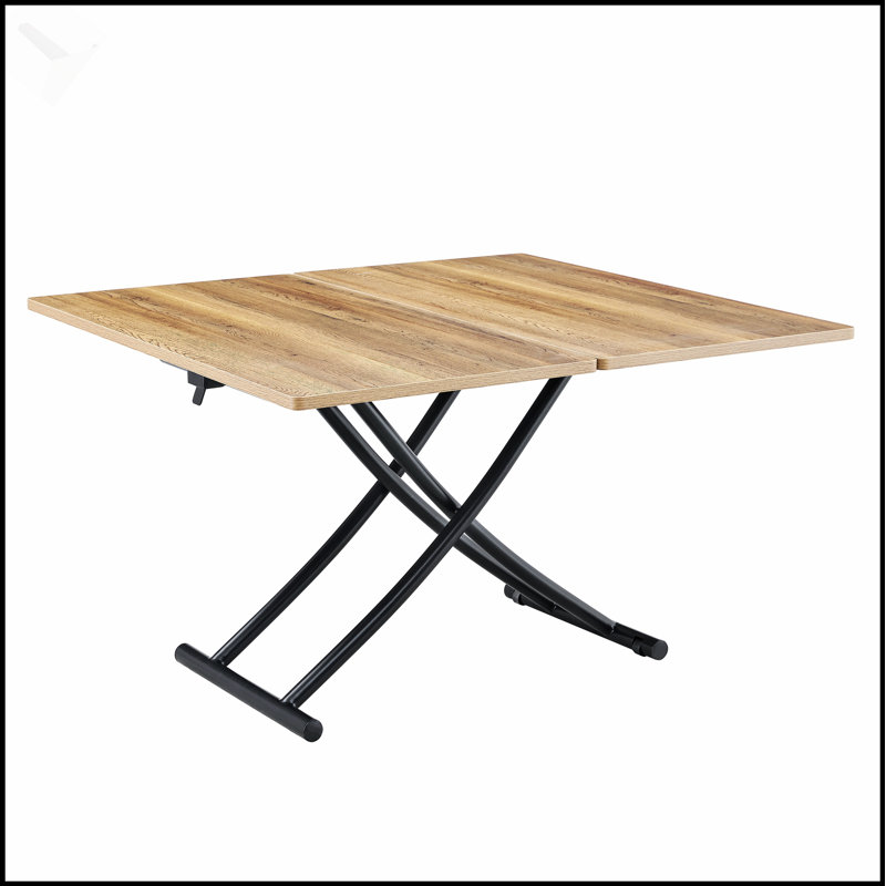 Table élévatrice multifonctionnelle moderne avec hauteur réglable et plateau en panneau de fibres à densité moyenne de 0,8 po d'épaisseur, pieds en métal noir pour une utilisation polyvalente