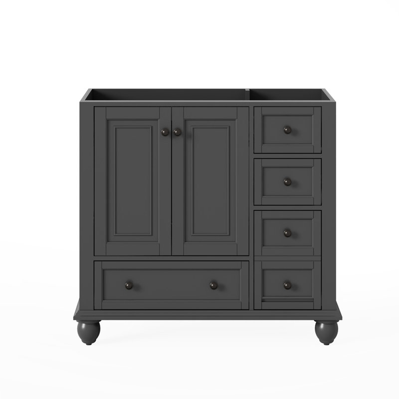 36" Single Sink Bathroom Vanity Base Only, Painted Surface, Soft-Close Doors, Gray
