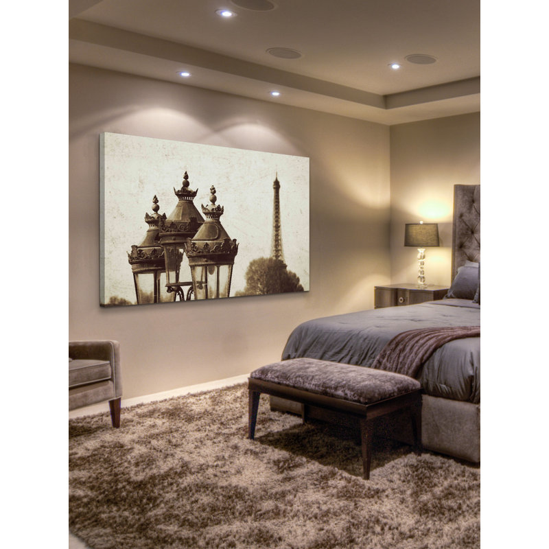 Reproduction d’art sur toile tendue "lampes et tour eiffel" par jody stuart, H 20 po x l 30 po x P 1,5 po