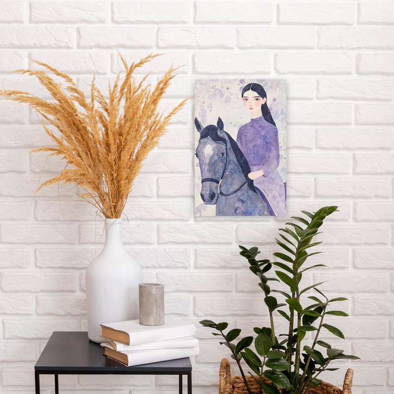 Serene Purple Rider Dreamy Elegant Ethereal Horse Lavender Portrait Wall Art Print 1 Piece Wrapped Canvas Wall Art