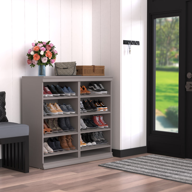 Smoky Taupe Stackable 8-Shelf Wood Shoe Tower