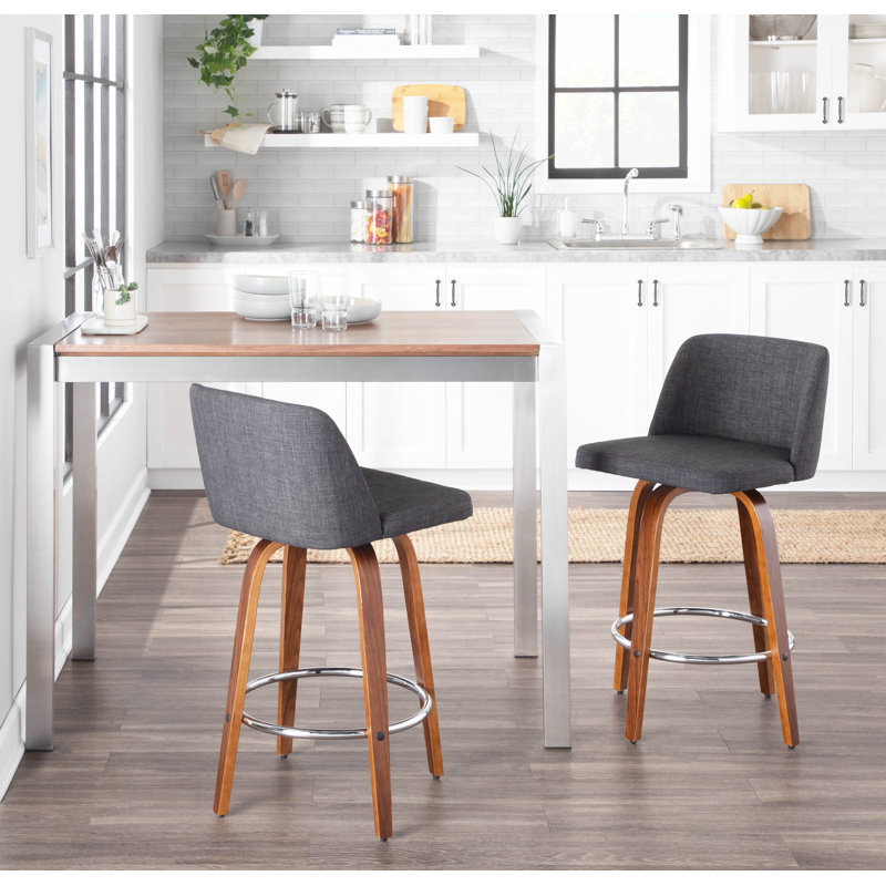 Lakyia Swivel Upholstered Counter Stool, Gray, Chrome