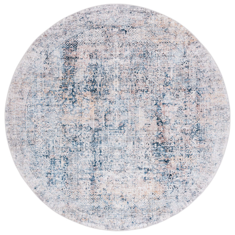 Persaud Area Rug In Navy / Beige, Round 6"