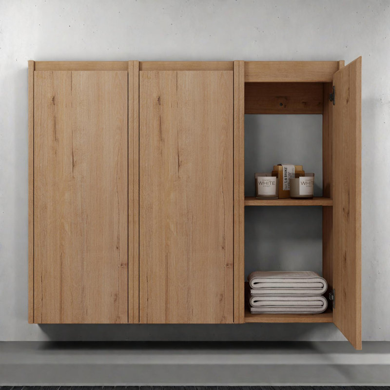 Armoire murale de salle de bain 12 "avec portes à fermeture douce 12", Imitation chêne