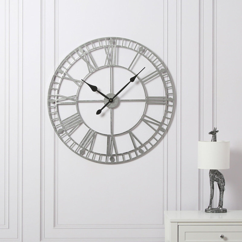 Elienor Iron Skeleton Wall Clock, 80cm H x 80cm W x 4cm D, Silver