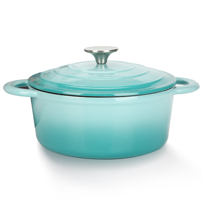 Trustmade Non-Stick Enameled Cast Iron Round Dutch Oven with Lid, 4.5.qt, Aqua