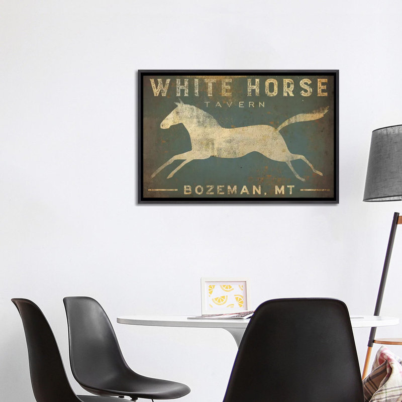 White Horse Tavern, art textuel sur toile tendue, H 40 po x l 60 po, Toile encadrée, Noir