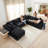  140" Boneless U-Shaped Modular Sectional Sofa with Ottoman, No Assembly Required, 7 Seat Spacious Chenille Cloud Couch for Living Room-2048997323-2048997319