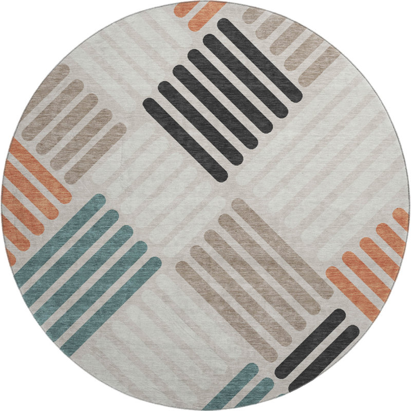 Premium Machine Washable Mayfield AMF2339 Geometric Rug, 8' Round, Dune