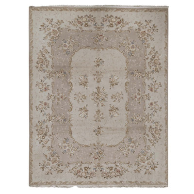 Hand Knotted Oriental Area Rug in Beige