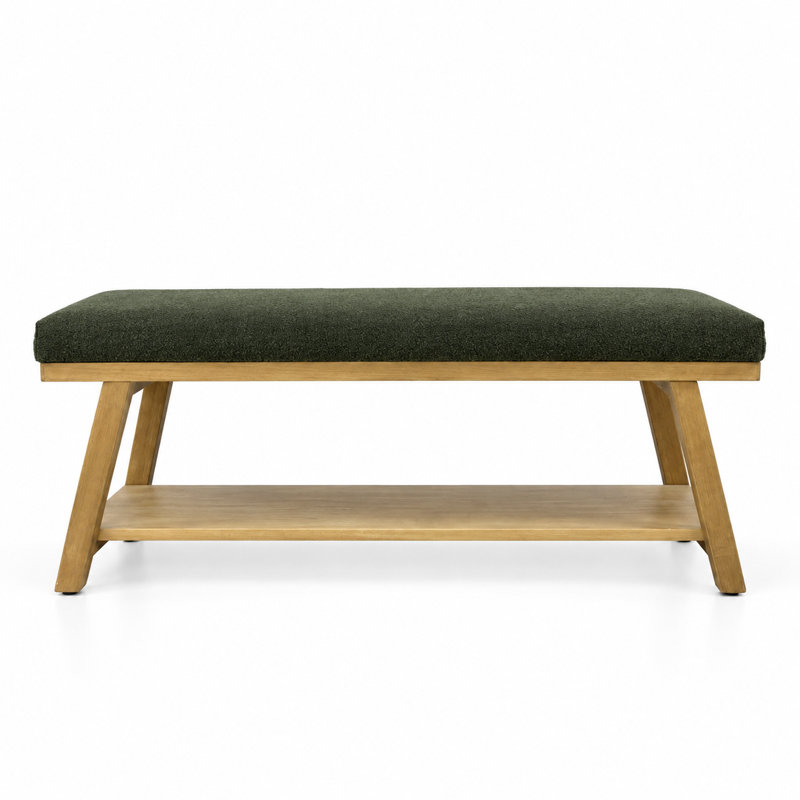 Banc de rangement rembourré en polyester Hahnville de 115 cm de large, Boucle verte