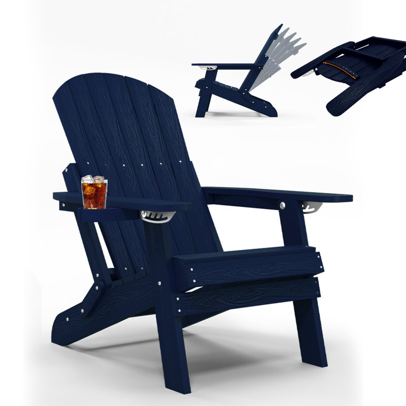 Chaise Adirondack pliable avec porte-gobelet, chaise longue d'extérieur résistante aux intempéries pour patio, porche, terrasse et pelouse, marine