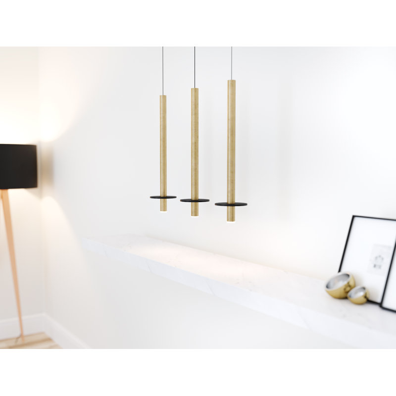 Luminaire suspendu linéaire à 3 lumières pour îlot de cuisine Zakaryan, Laiton