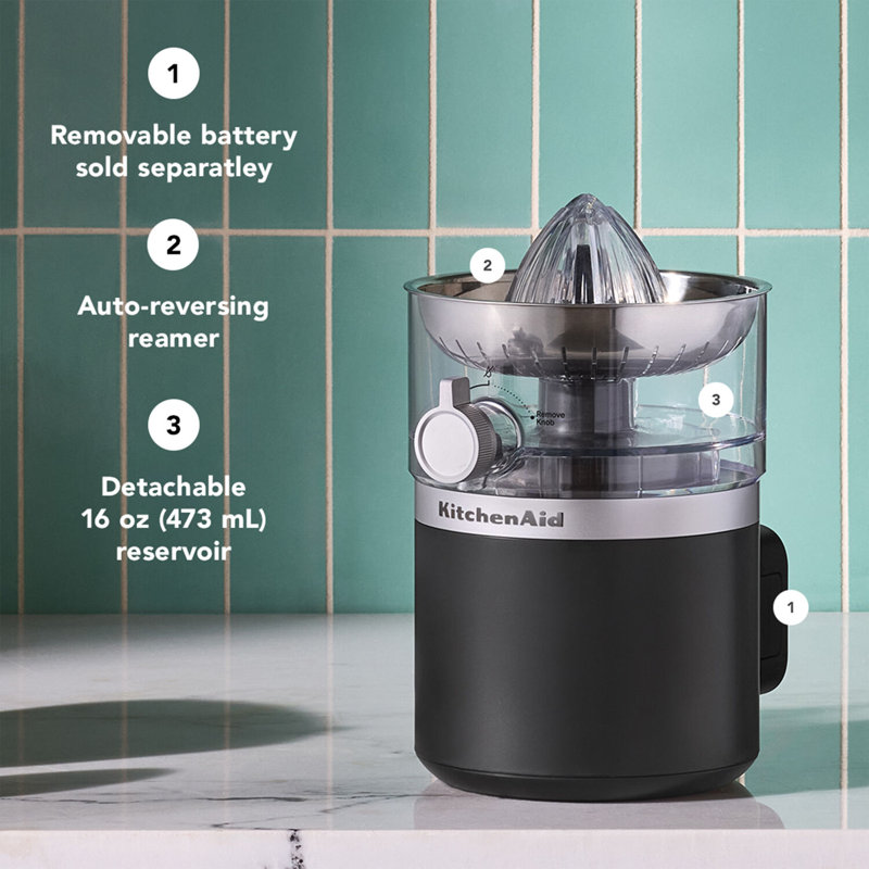 KitchenAid Go Cordless Citrus Juicer With Removable Battery, Auto-Reversing Reamer & Precision Pour