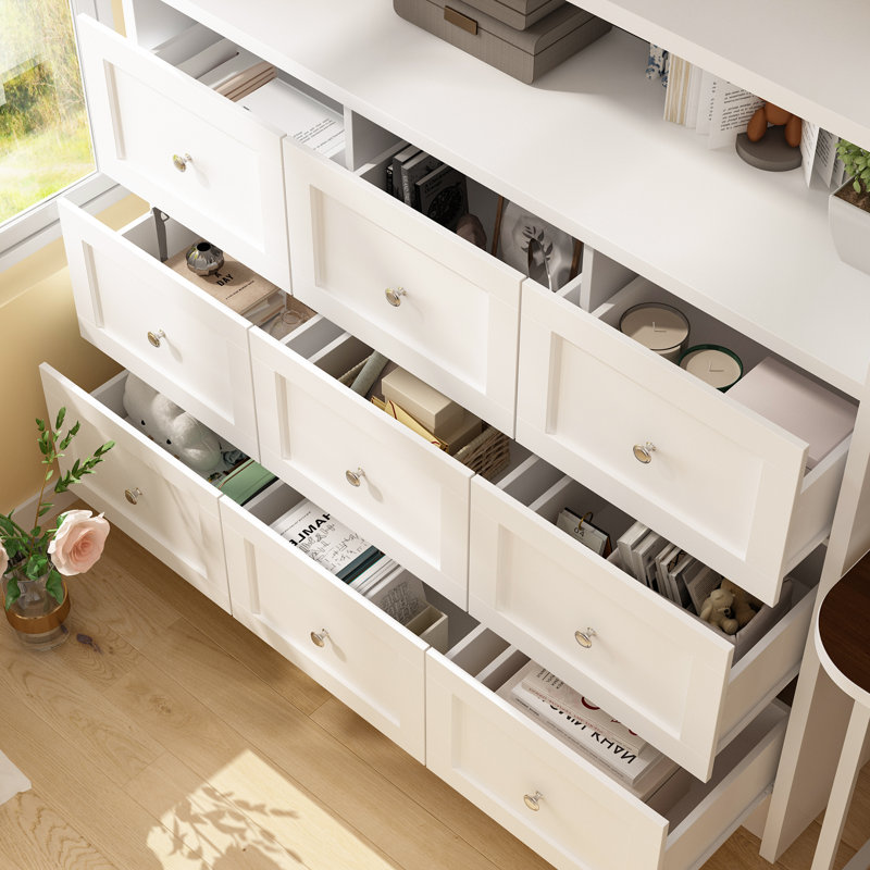 71'' H X 47'' W 9-Drawer White Bookcase With 3-Layer Shelf