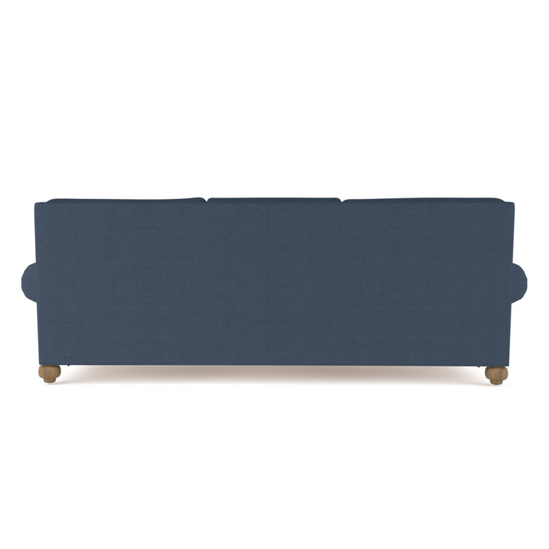 Leroy Rolled Panel-Arm Sofa with Bun Feet, Weathered, 36" H x 96" W x 49" D, Box Weave Linen Bluebell