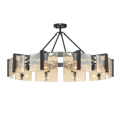 Yep by Vinesha 10-light Semi-Flush Mount in Matte Black with Amber Water Glass