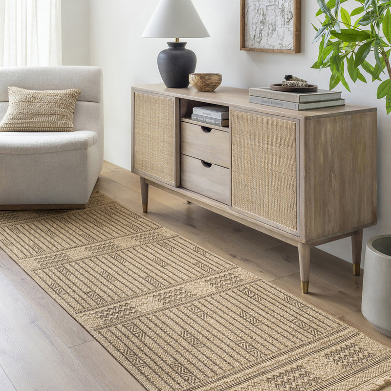 Tarri Boho Jute-Look Striped Brown Area Rug, Rectangle 305 x 432 cm