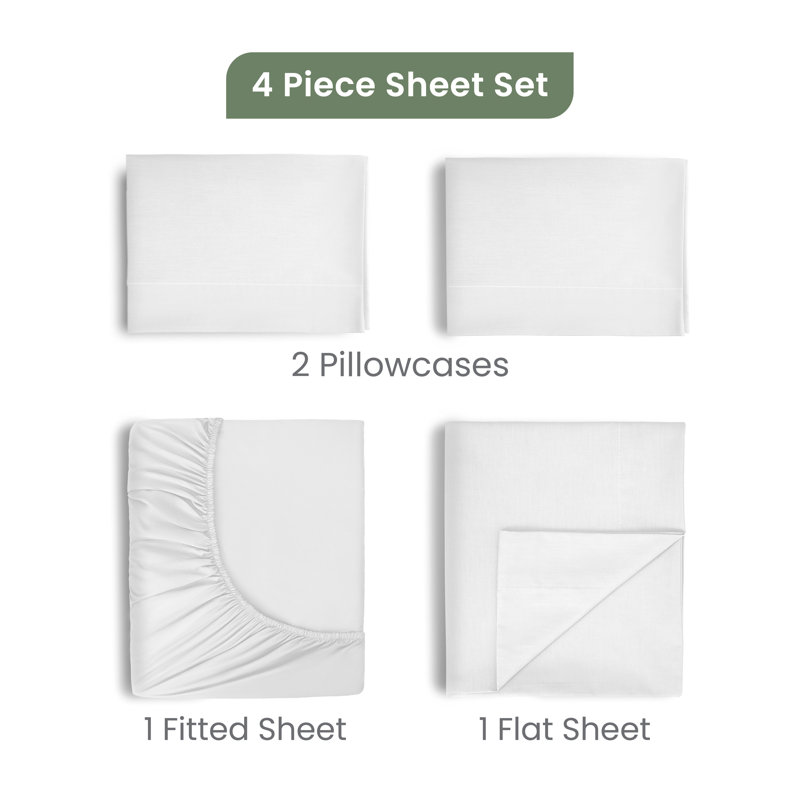 Comfort Wash 200 Thread Count Geometric 100% Cotton Percale Sheet Set, Full, Soft White
